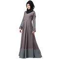 Polka dotted full flare abaya- Grey